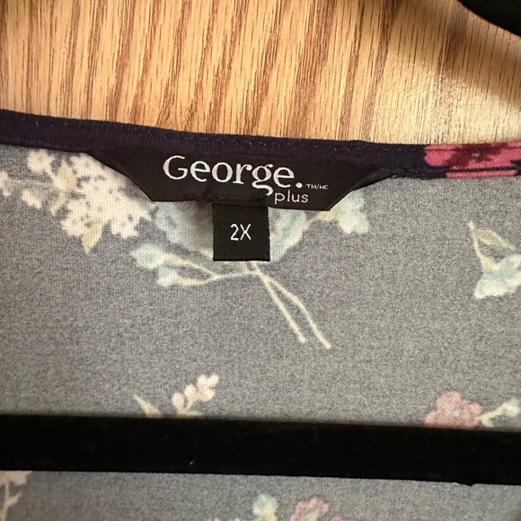 George super soft knit dress 2X EUC midi faux wrap navy with floral print - Picture 3 of 7